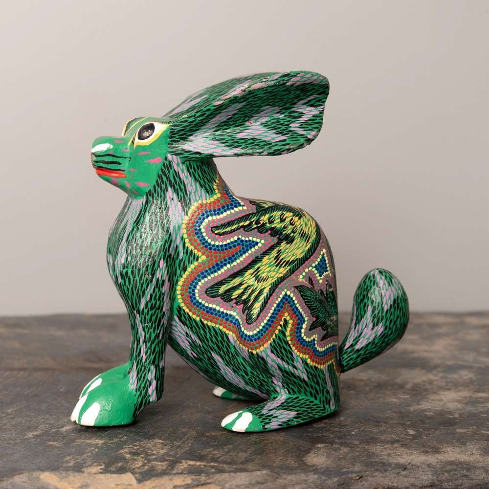 Vintage Armando Carillo Alebrije Rabbit Figurine Hand Painted Wood Mexico